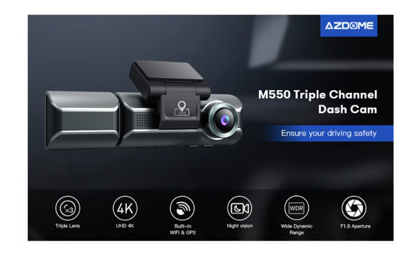 Dashcam 3 Lens 4K camera WiFi + 128GB SD CardGPS 1080P + 1080P 3.17 Inch IPS Display