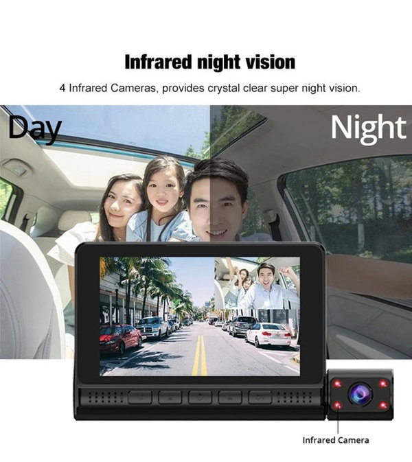 HL-FH909 Dashcam 3x camera Parking modus, GPS, Touch Screen 4 inch, G-sensor, NIght Vision
