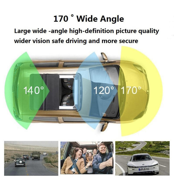 HL-FH909 Dashcam 3x lens Parking modus WiFi, GPS, Touch Screen 4 inch, met G-sensor, NIght Vision 