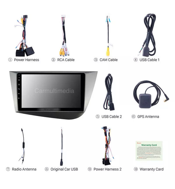 Seat Leon 2005-2012 Android 10 Autoradio 9 inch Wireless CarPlay/Auto WiFi/GPS/RDS
