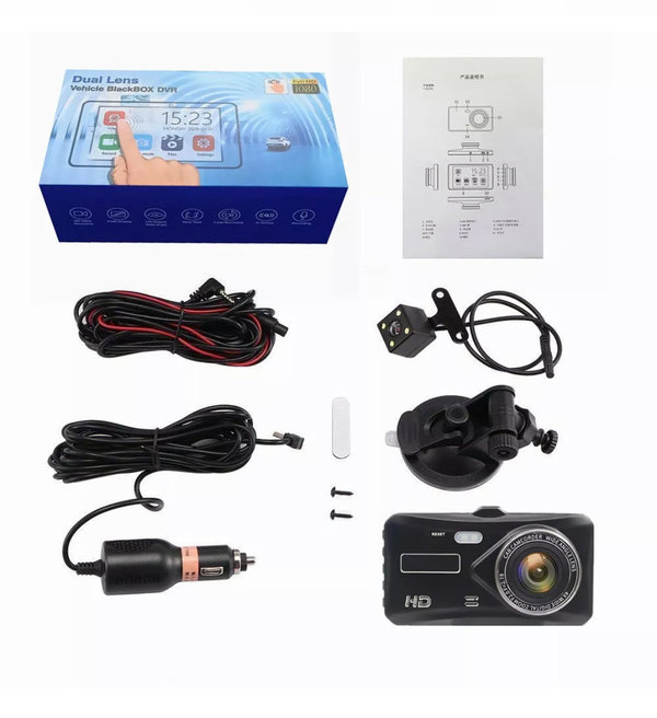G420 Dual Dashcam 4.0 Inch 1080P/Park Modus/WDR/Wide Angel/G-Sensor/Loop Recording/Night Vision