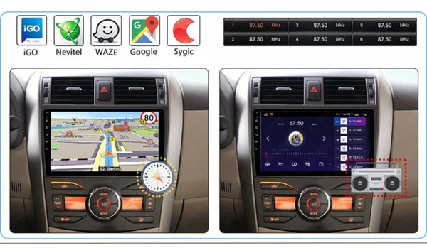 Autoradio 9 inch voor Toyota Corolla E140/150 2003-2016 Android 12 CarPlay/Auto/WIFi/NAV