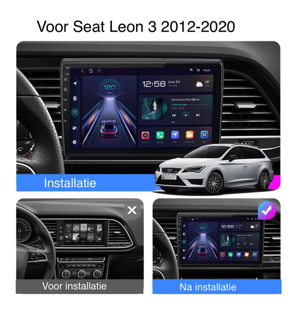 Autoradio 9 inch voor Seat Leon 2012-2020 Android 12 Carplay/Auto/WiFi/GPS/RDS/DSP/NAV/4G/DAB+